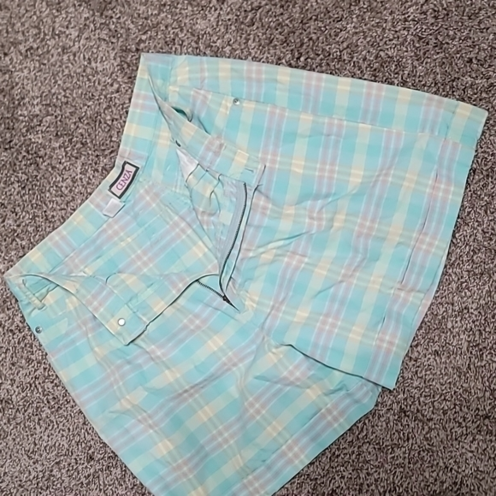 Cenza Women's Light Blue/Pink/Yellow Plaid Short. Size 14. Really Good Condition